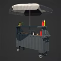 Commercial Mobile Food Cart With Umbrella Condiments Ketchup Mustard And Beverage Bottles For Outdoor Vending