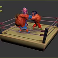 Game Movie Characters Fighting In Wrestling Ring With Referee And Red Muscular Figures
