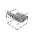 Stylish Leisure Chair with Black Metal Frame White Padded Seat and Backrest Minimalist Design