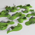 Lush Garden Features With Green Grass Diverse Plants And Decorative Stones