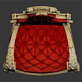 Luxurious Red Upholstered Chair With Golden Carved Frame And Ornate Details