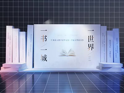 Book Shaped Photo Check In Spot With Open Book Chinese Characters And Grid Background 3d model