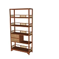 Wooden Storage Shelving Unit With Multiple Open Shelves And Drawers
