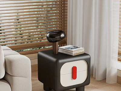 Stylish Black And White Nightstand With Red Accent Books And Black Lamp In Living Room 3d model