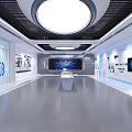 Modern High Tech Exhibition Hall Interior With Display Counters And Digital Screens 3d model