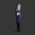 Blue And White 3D Model Costume With Red Accents And Brown Boots