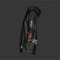 Black Long Sleeve Hoodie with Orange Accents Hooded Design Front Pocket and Logo Details