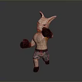 Fantasy Creature 3D Character Design In Boxing Pose With Camouflage Shorts And Gloves
