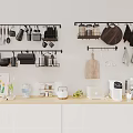 Modern Kitchen Tableware Set with Hanging Utensils Cutting Boards and Storage Racks 3d model