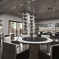 Modern Hotel Lobby Interior With Marble Reception Desk Decorative Grid Wall And Hanging Lights