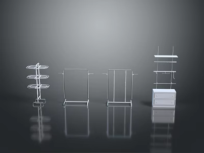 Modern Clothes Hangers Display With Multi Tiered Shelves Single Rod And Storage Drawers 3d model