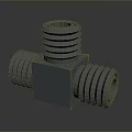 Gray Three Way Pipe Fitting With Threaded Connections And Square Body 3d model
