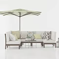 Stylish Outdoor Sofa With Colorful Cushions Wooden Frame Coffee Table Lantern And Umbrella
