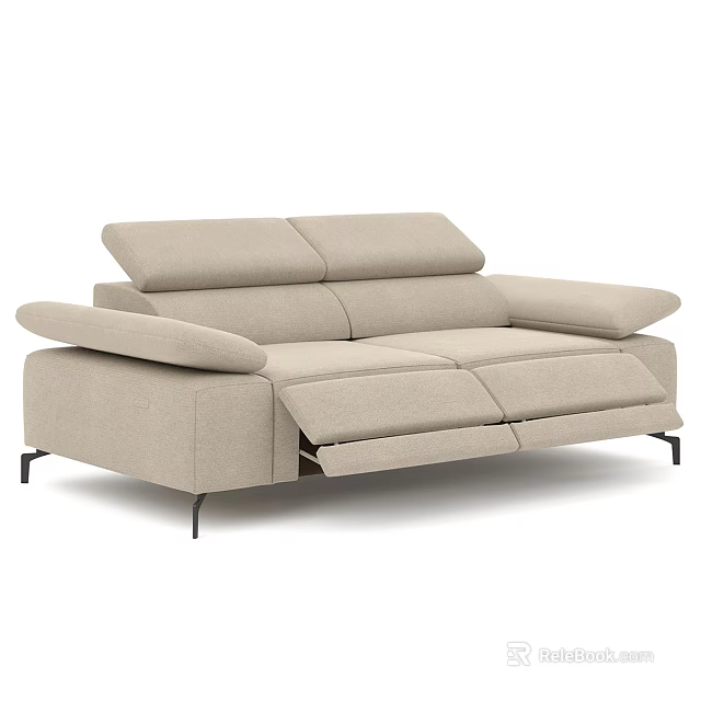 Beige Multi Person Sofa With Reclining Seats And Modern Black Legs Design 3d model 