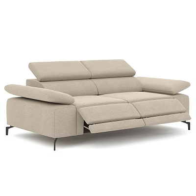 Beige Multi Person Sofa With Reclining Seats And Modern Black Legs Design 3d model