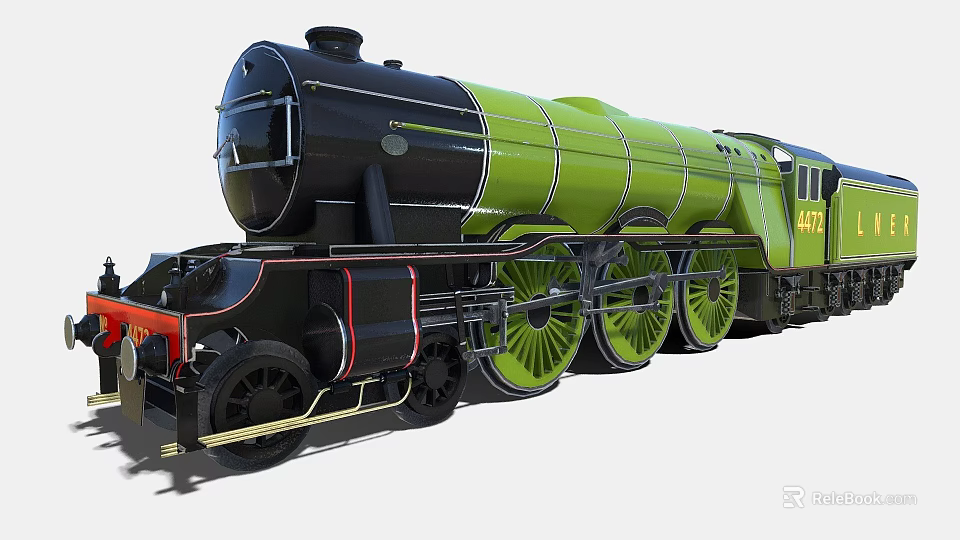 Vintage Black and Green Steam Train with Red Accents and Number 4472 3d model 