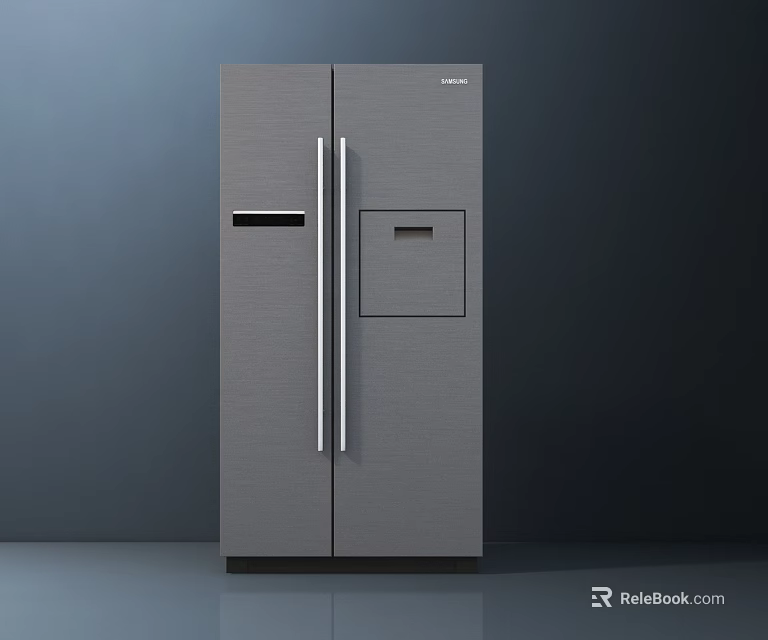 Double Door Refrigerator Freezer In Modern Gray With Stainless Steel Finish 3d model 