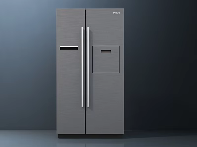 Double Door Refrigerator Freezer In Modern Gray With Stainless Steel Finish 3d model