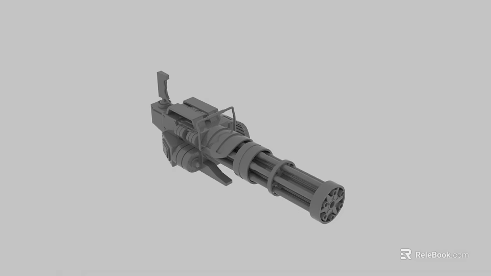 Gray Multi Barrel Machine Gun With Detailed Metallic Structure And Tactical Design 3d model 