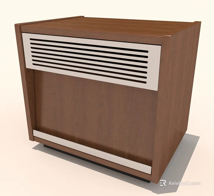 Brown Wooden Cabinet With Silver Ventilation Grille And Base Trim 3d model 