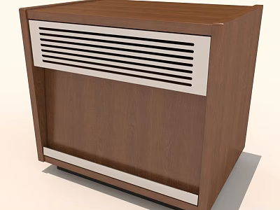 Brown Wooden Cabinet With Silver Ventilation Grille And Base Trim 3d model