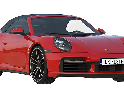 Red Convertible Sports Car With UK License Plate Black Wheels And Front Design Headlights 3d model