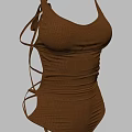 Brown Ribbed One Piece Swimsuit With Crossover Straps And Lace Up Design