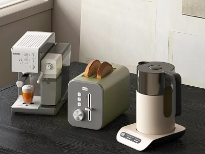 Modern Kitchen Countertop With Coffee Machine Toaster And Kettle Appliances 3d model