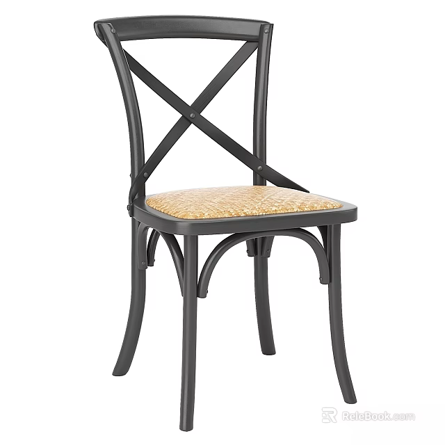 Single Chair with Black Cross Back Frame and Beige Fabric Seat Design 3d model 