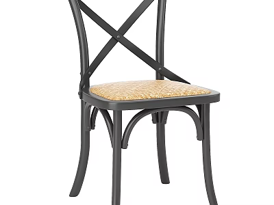 Single Chair with Black Cross Back Frame and Beige Fabric Seat Design 3d model