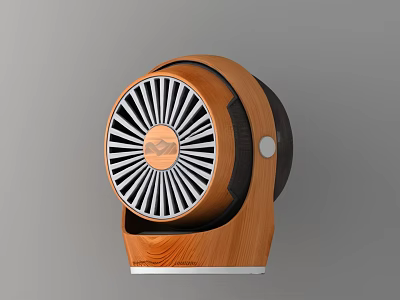 Modern Wooden Air Cooler Fan With Circular Grille Blades And Silver Base 3d model