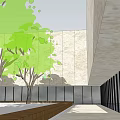 Modern Museum Building With Glass Facade Stone Wall And Green Lawn Design