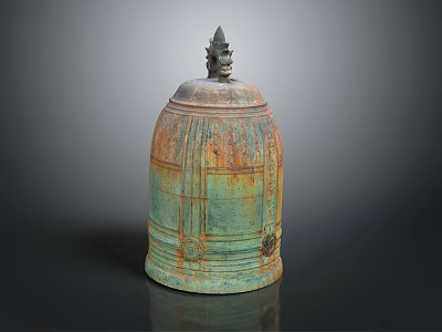 Ancient Bronze Bell Musical Instrument With Rusted Patina And Intricate Carved Designs 3d model