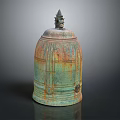 Ancient Bronze Bell Musical Instrument With Rusted Patina And Intricate Carved Designs