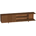 Brown Wooden TV Stand With Lattice Door And Open Shelves Design