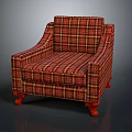 Elegant Plaid Accent Chair With Red Brown Fabric And Wooden Legs