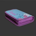 Purple Floral Pencil Case with Blue Surface and Zipper Closure for School Supplies Organization