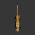 3D Leopard Model With Yellow Spotted Fur Standing Open Mouth On Dark Background With Reflection 3d model