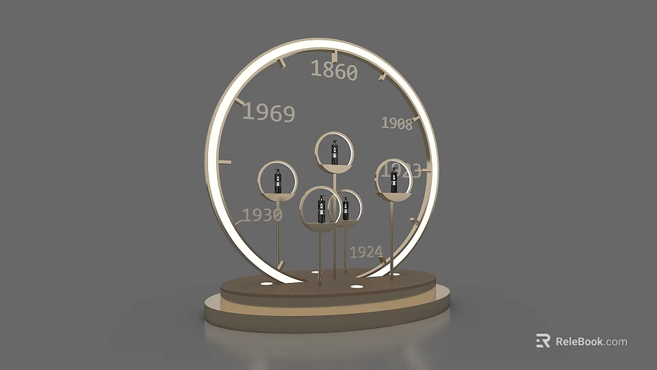 Event Display Wall With Circular Design Year Numbers And Illuminated Pillar Structures 3d model 