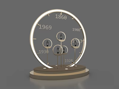 Event Display Wall With Circular Design Year Numbers And Illuminated Pillar Structures 3d model