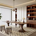 Modern Middle-ancient Style Study Modern Study Middle-ancient Style Desk and Chair Middle-ancient Style Bookcase Study Chandelier Plant Potted Solid Wood Desk and Chair Study Stool Table Lamp 3d model