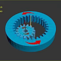 Blue Mechanical Hardware Gear With Red Arrows Showing Rotation Direction