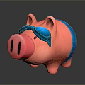 Pink Piggy Bank Character With Blue Swim Goggles And Swim Trunks For Saving Money