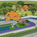 Garden Landscape Design With Curved Pathways Lush Trees And Recreational Activities