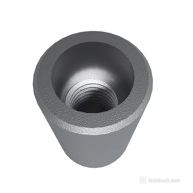 Gray Cylindrical Metal Component With Internal Threaded Structure And Textured Surface 3d model 