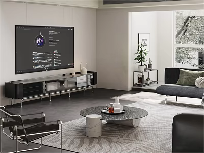 Modern Living Room Interior With TV Stand Sofa Coffee Table And Area Rug Plant 3d model