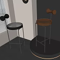 Modern Bar Stools With Black Mesh Brown Wooden Seats On Metal Frames In Display Interior