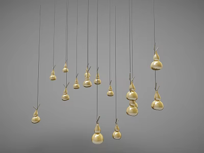 Modern Golden Gourd Shaped Pendant Lights Hanging Against Grey Background 3d model
