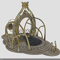 Intricate Golden Decorative Structure With Circular Arch Ornate Frames Steps And Platform Base 3d model