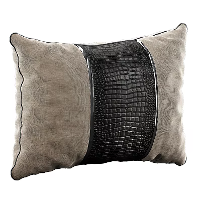 Light Brown Throw Pillow with Black Crocodile Texture Patchwork and Stitched Edges 3d model